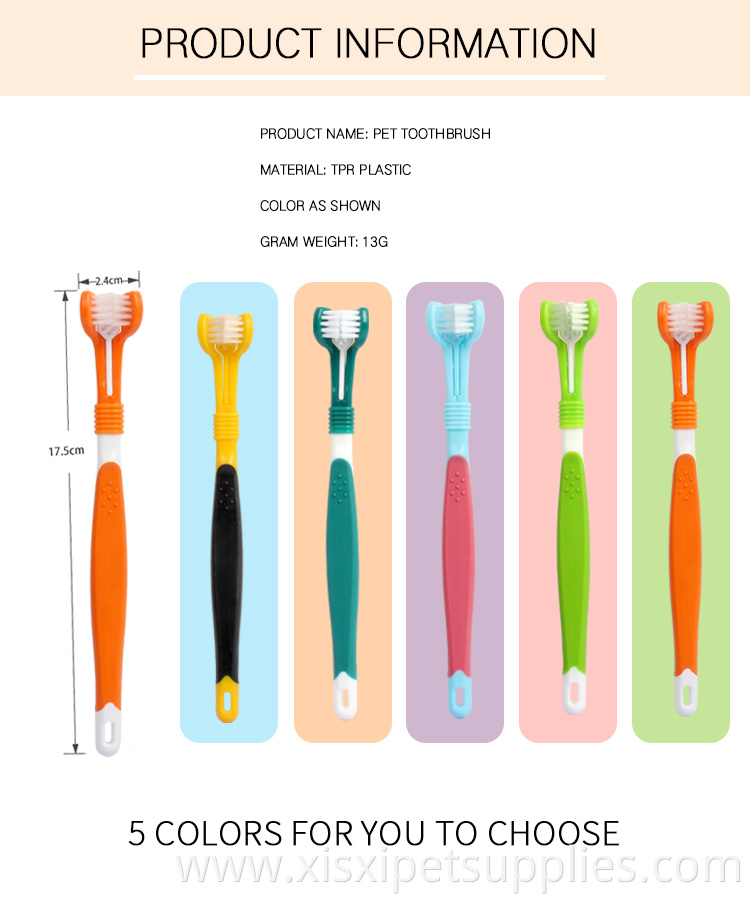 Factory Wholesale LOW MOQ New Design Three Heads Pet Cat Dog Toothbrush